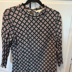 Boden Womens Lily Top Broad Bean Bud Tile Green and Pink 3/4 Sleeve Size 12R